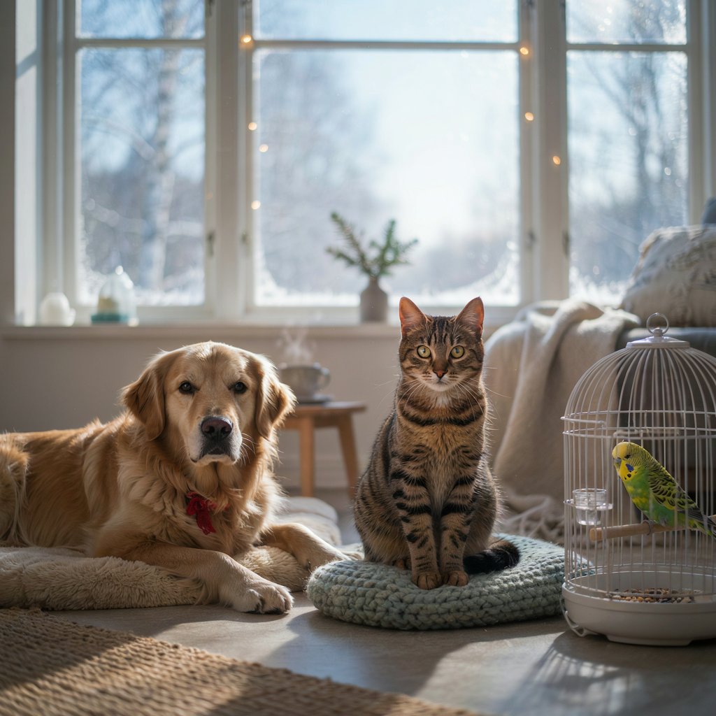 **Alt Text:** `Winter pet care tips for dogs, cats, and birds`